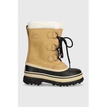 Sorel cizme de iarna pentru copii din piele intoarsa 1123511 culoarea bej, Youth Caribou