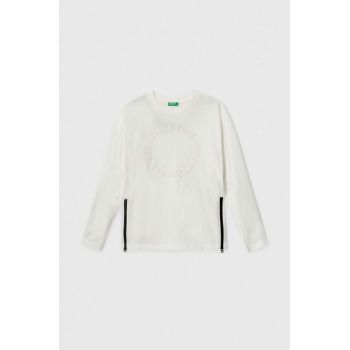 United Colors of Benetton longsleeve copii culoarea alb, cu imprimeu