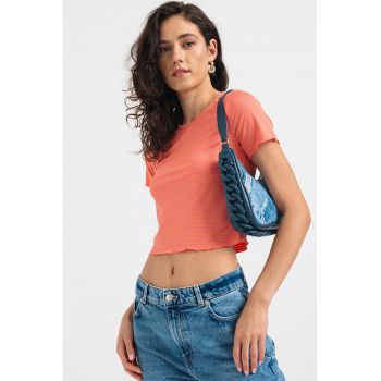 Tricou crop cu dungi Madi la reducere