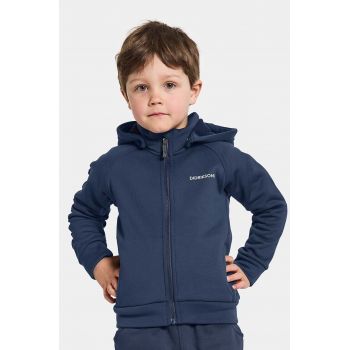 Didriksons bluza copii CORIN KIDS FULLZIP culoarea albastru marin, cu glugă, neted