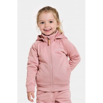 Didriksons bluza copii CORIN KIDS FULLZIP culoarea roz, cu glugă, neted