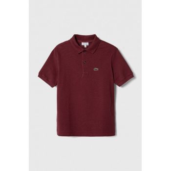 Lacoste tricouri polo din bumbac pentru copii culoarea bordo, neted