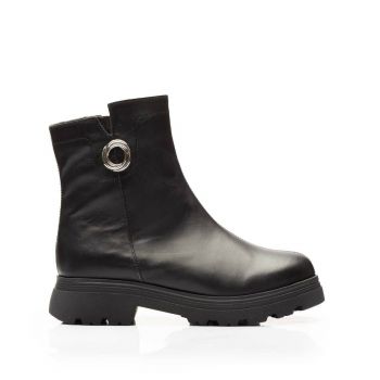 Botine damă casual din piele naturală, Leofex - 443 Negru box