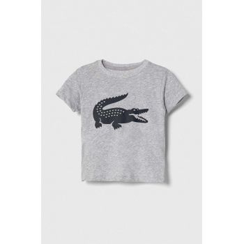 Lacoste tricou copii culoarea gri, cu imprimeu