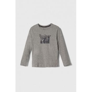 Pepe Jeans longsleeve din bumbac pentru copii culoarea gri, cu imprimeu