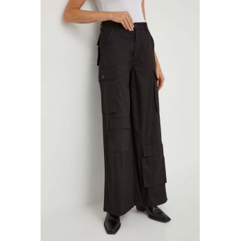 G-Star Raw pantaloni de bumbac culoarea negru, drept, high waist