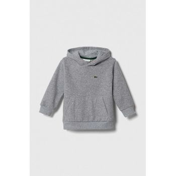 Lacoste bluza copii culoarea gri, cu glugă, neted