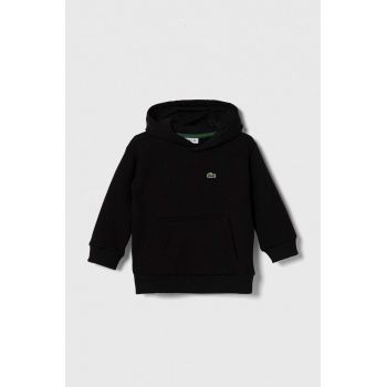 Lacoste bluza copii culoarea negru, cu glugă, neted