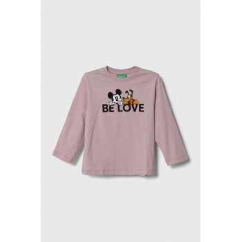 United Colors of Benetton longsleeve din bumbac pentru copii x Disney culoarea roz, cu imprimeu