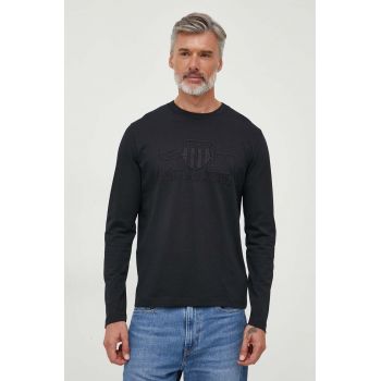 Gant longsleeve din bumbac culoarea negru, cu imprimeu