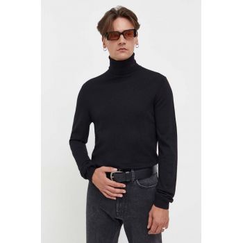 HUGO pulover de lana barbati, culoarea negru, light, cu guler ieftin