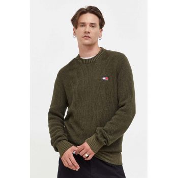 Tommy Jeans pulover de bumbac culoarea verde