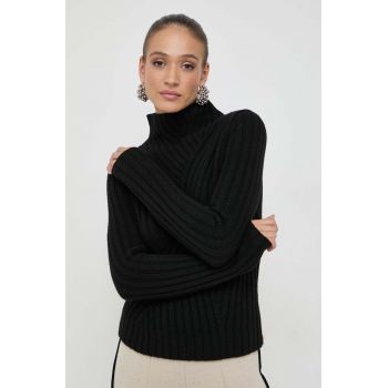 BOSS pulover de lana femei, culoarea negru, călduros, cu turtleneck