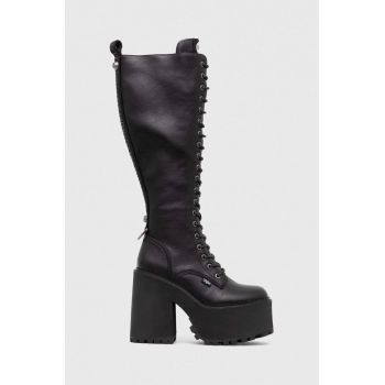 Buffalo cizme Killah Lace Up Hi femei, culoarea negru, cu toc drept, 1622377