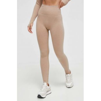 Casall leggins de antrenament Wool Rib culoarea bej, neted