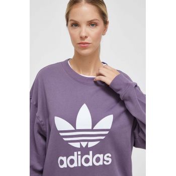 adidas Originals hanorac de bumbac femei, culoarea violet, cu imprimeu