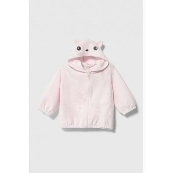 United Colors of Benetton bluza bebe culoarea roz, cu glugă, neted