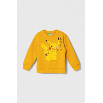 United Colors of Benetton bluza copii x Pokemon culoarea galben, cu imprimeu