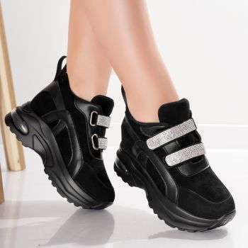 Sneakers dama cu Platforma Negri din Piele Ecologica Intoarsa Avola