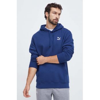 Puma hanorac de bumbac barbati, culoarea albastru marin, cu glugă, cu imprimeu