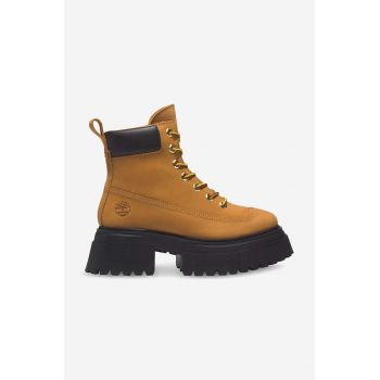 Timberland cizme din piele întoarsă Sky 6 IN Laceup femei, culoarea maro, cu platforma, izolare usoara A2KMU-BROWN