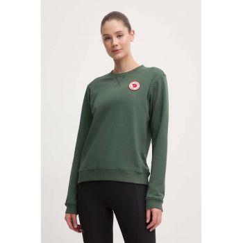 Fjallraven hanorac de bumbac 1960 Logo Badge Sweater femei, culoarea verde, cu imprimeu  F87230