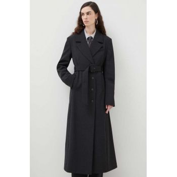 Herskind palton din lana culoarea gri, de tranzitie, cu doua randuri de nasturi
