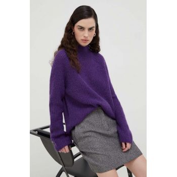 Marc O'Polo pulover de lana femei, culoarea violet, cu turtleneck