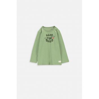 Coccodrillo longsleeve din bumbac pentru bebeluși culoarea verde, cu imprimeu