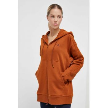 adidas by Stella McCartney bluză trening culoarea maro, cu glugă, neted