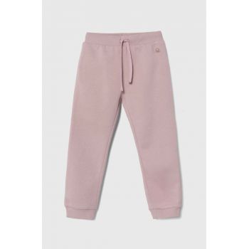 United Colors of Benetton pantaloni de trening pentru copii culoarea roz, neted