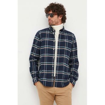 Barbour camasa din bumbac barbati, culoarea albastru marin, cu guler button-down, slim