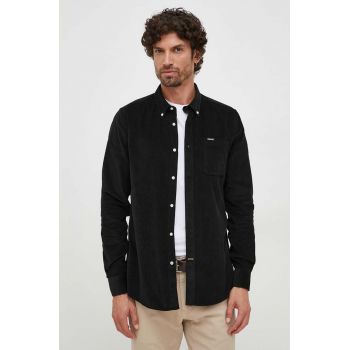 Barbour camasa din bumbac barbati, culoarea negru, cu guler button-down, regular