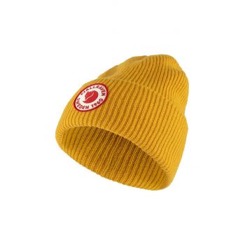 Fjallraven căciulă de lână 1962 Logo culoarea galben, de lână, din tricot gros F78142.161