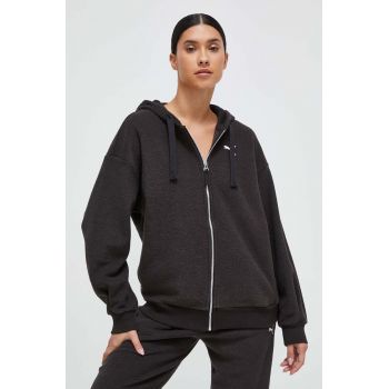 Puma bluza femei, culoarea negru, cu glugă, neted