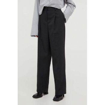 Herskind pantaloni din lana Theis culoarea gri, fason chinos, high waist ieftina