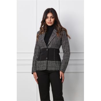 Sacou LaDonna negru cu alb din tweed la reducere