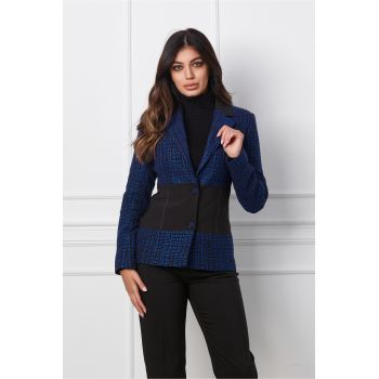 Sacou LaDonna negru cu albastru din tweed