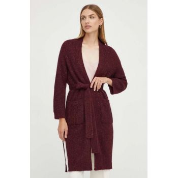 Marella cardigan din amestec de lana culoarea bordo, light