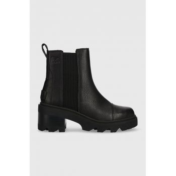 Sorel ghete chelsea de piele JOAN NOW CHELSEA femei, culoarea negru, cu toc drept, 2048451