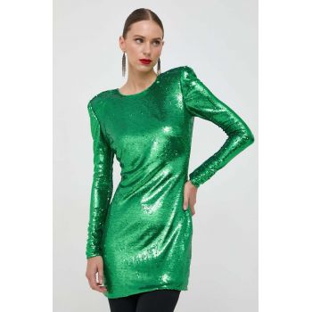 Bardot rochie culoarea verde, mini, mulata