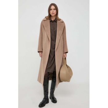 Weekend Max Mara palton de lana culoarea maro, de tranzitie, desfacut