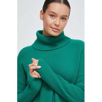 United Colors of Benetton pulover de lana femei, culoarea verde, light, cu guler