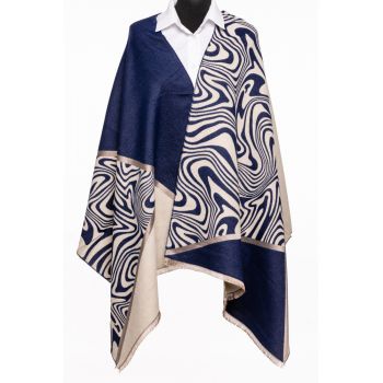 Esarfa cashmere animal print, bleumarin si alb