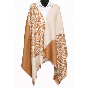 Esarfa cashmere animal print, camel si alb