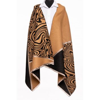 Esarfa cashmere animal print, camel si negru