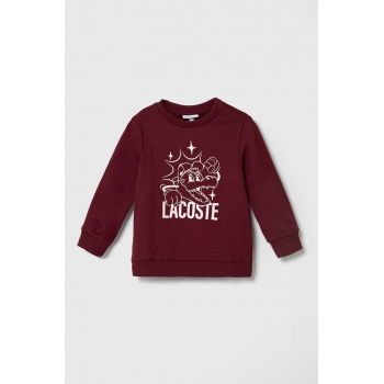 Lacoste hanorac de bumbac pentru copii culoarea bordo, cu imprimeu