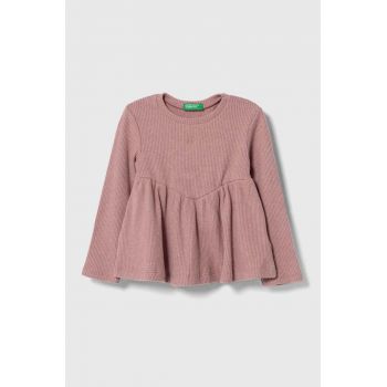 United Colors of Benetton longsleeve copii culoarea roz