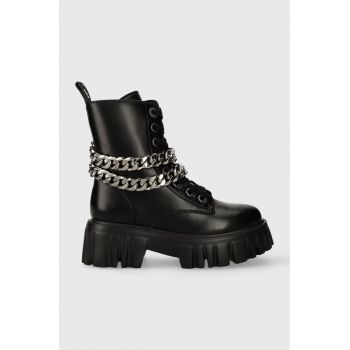 Buffalo bocanci Lion Lace Up T-Chain femei, culoarea negru, cu platforma, izolare usoara, 1622367