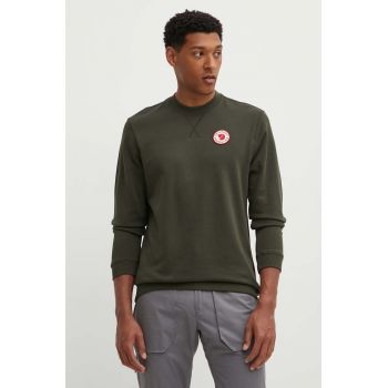 Fjallraven hanorac de bumbac 1960 Logo Badge Sweater bărbați, culoarea verde, cu imprimeu F87163